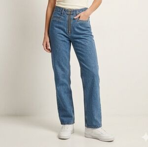 X-MANAGER Vintage High Rise Exposed Zipper Straight Leg Jeans Blue Denim Size 30